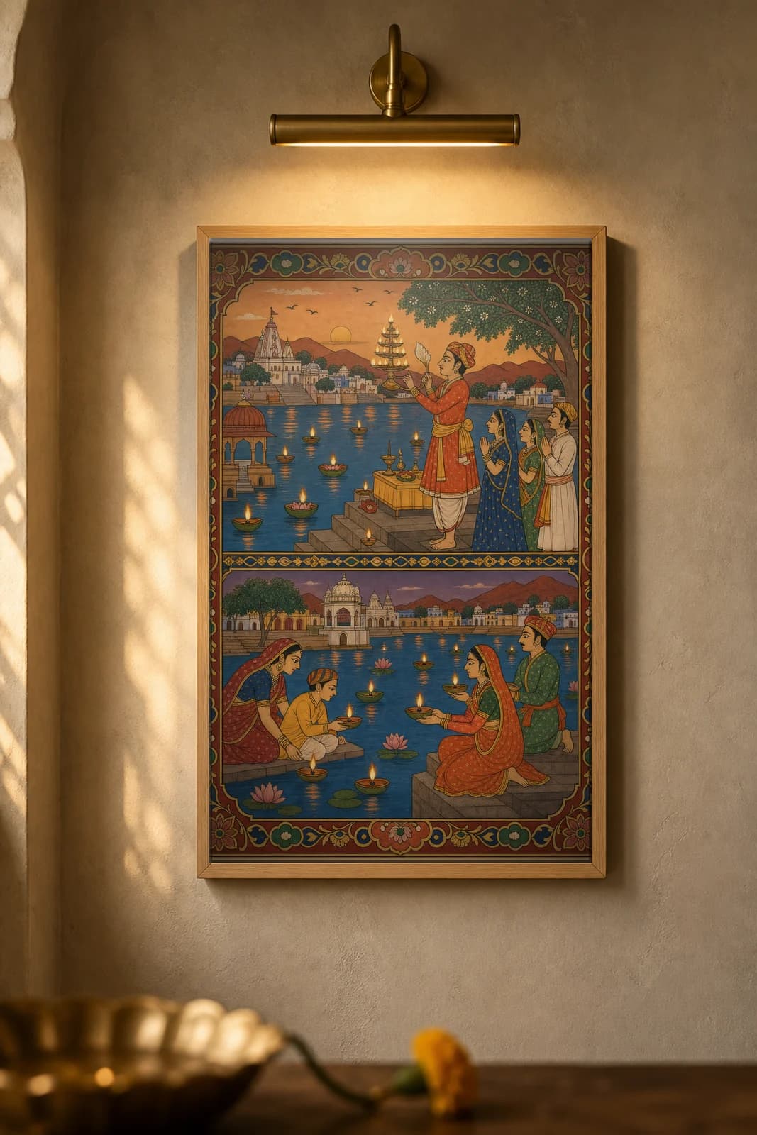 Ghat Aarti — framed museum print, Rajput Miniature