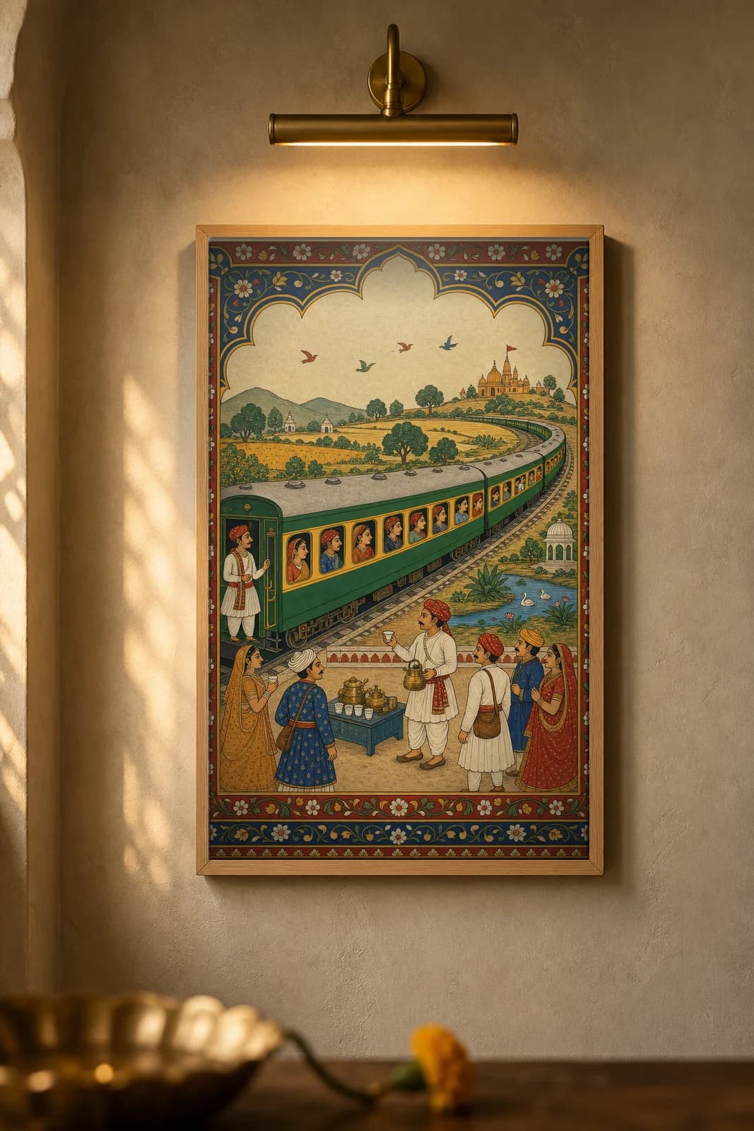 Rail Sawari — framed museum print, Rajput Miniature