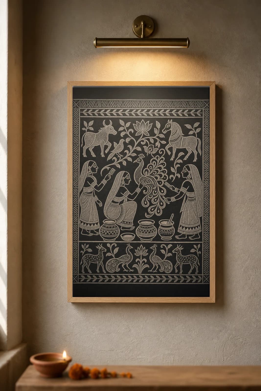 Women Painting the Khovar — framed museum print, Sohrai Khovar