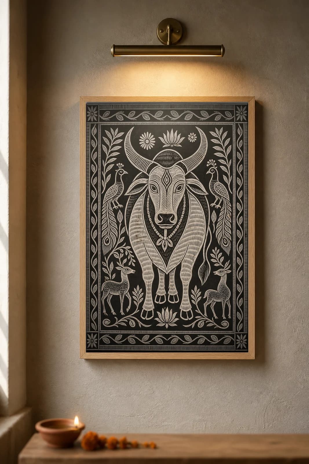 Khovar Comb Bull — framed museum print, Sohrai Khovar