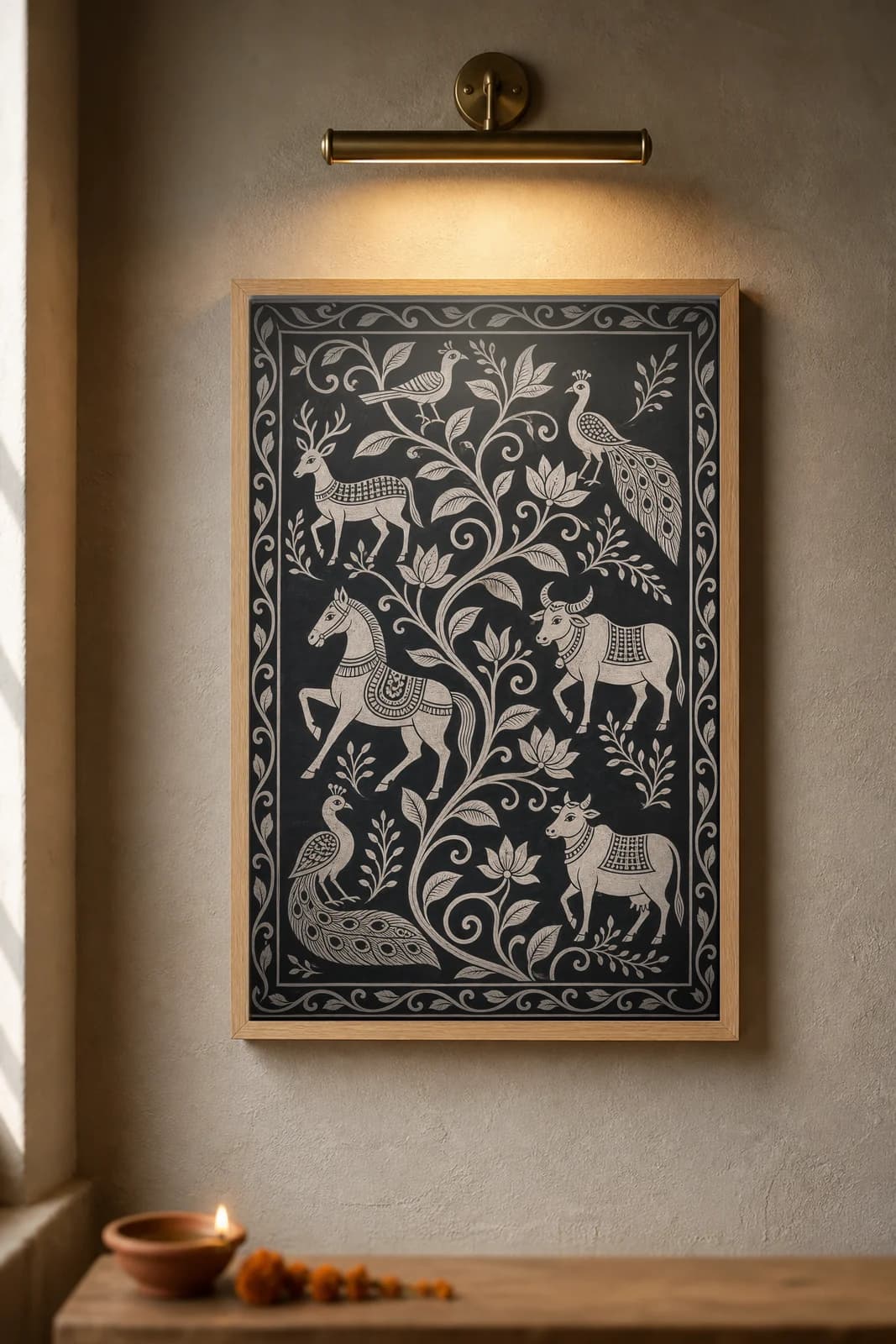 Khovar Creeper Scroll — framed museum print, Sohrai Khovar