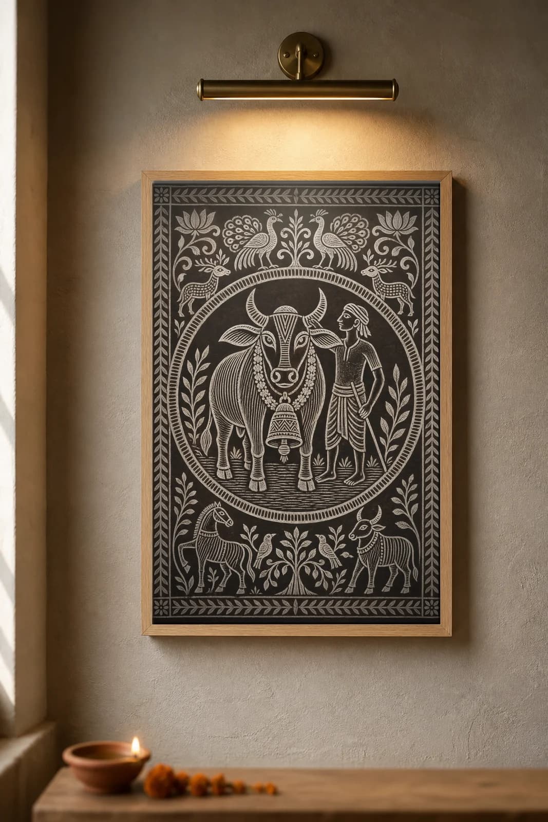 The Dhokra Cattle Bell — framed museum print, Sohrai Khovar