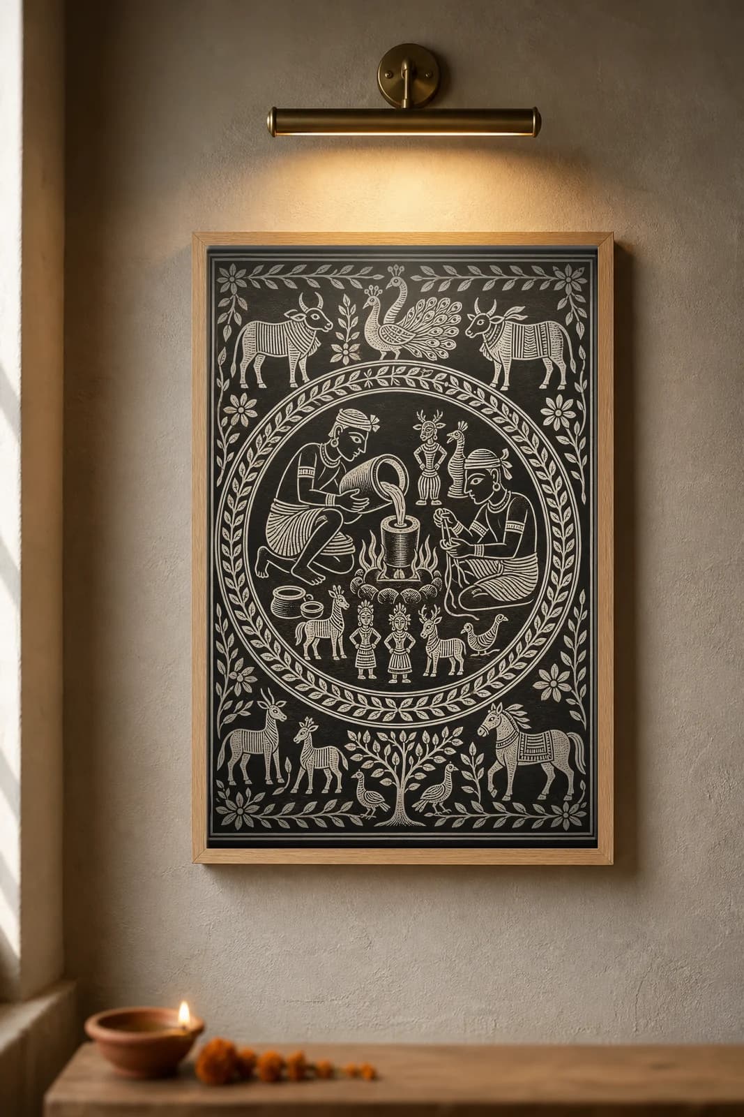 Dokra Lost-Wax Casting — framed museum print, Sohrai Khovar