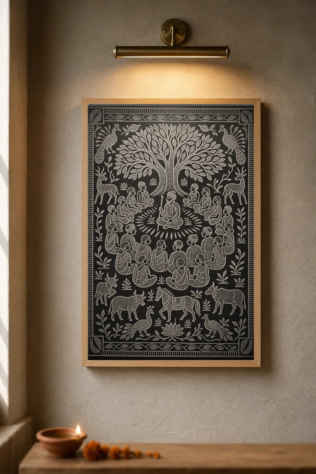 Gram Sabha Under the Sal — framed museum print, Sohrai Khovar