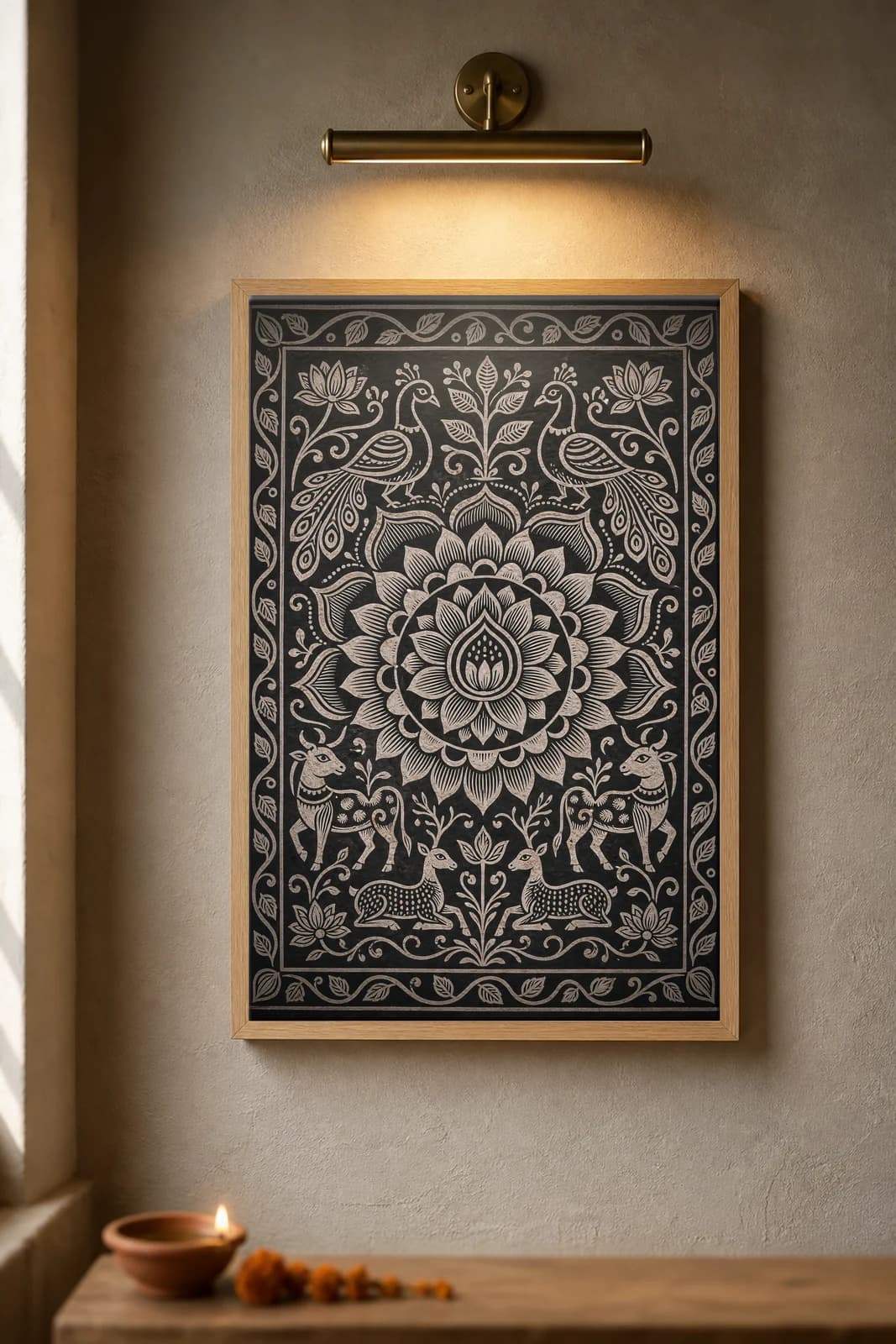 Khovar Lotus Medallion — framed museum print, Sohrai Khovar