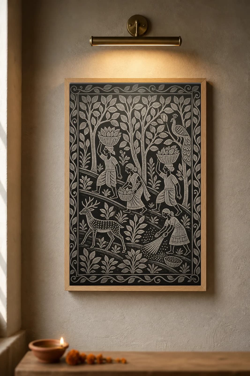 Sal-Leaf Forest Gathering — framed museum print, Sohrai Khovar