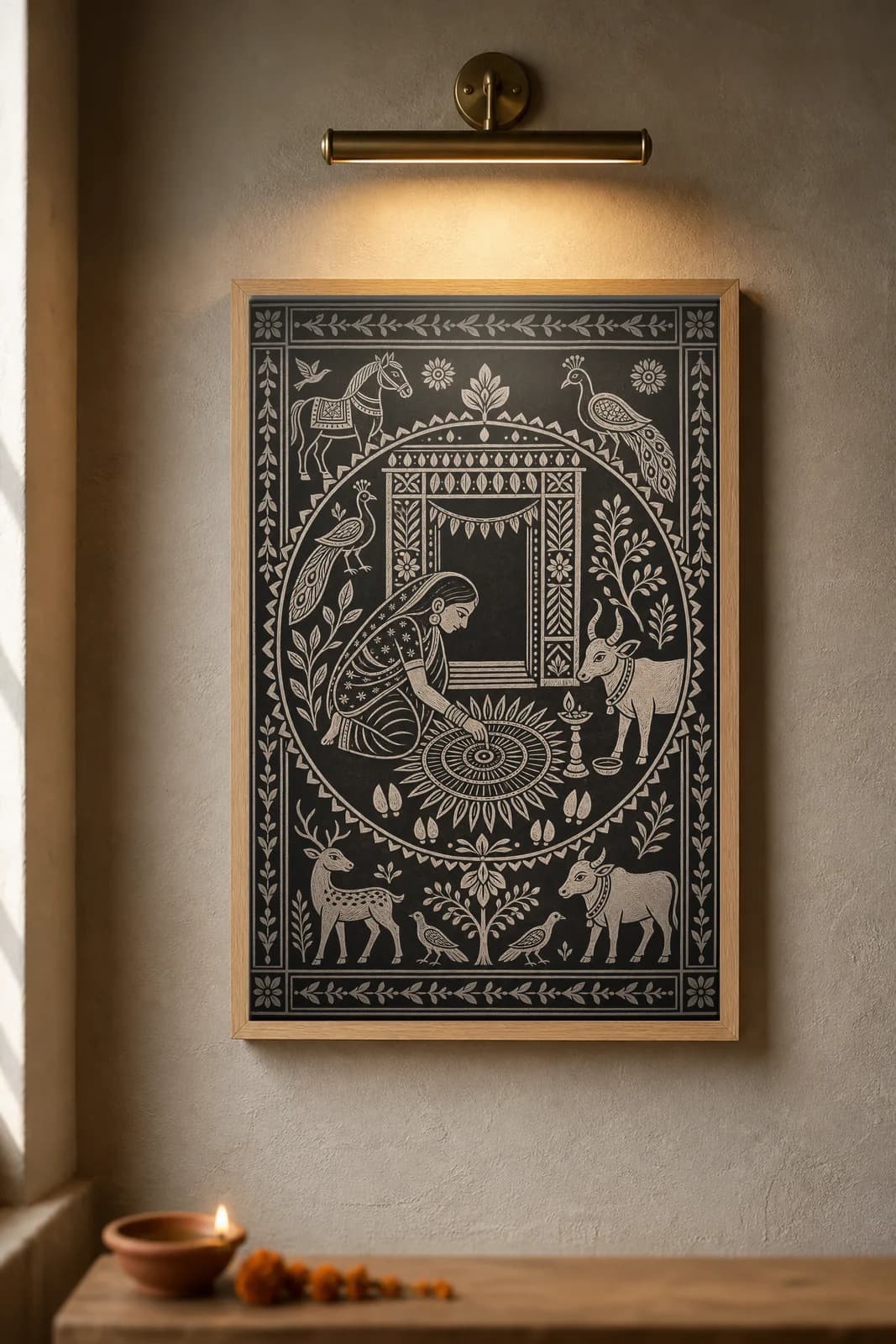 Sohrai Threshold Aripan — framed museum print, Sohrai Khovar