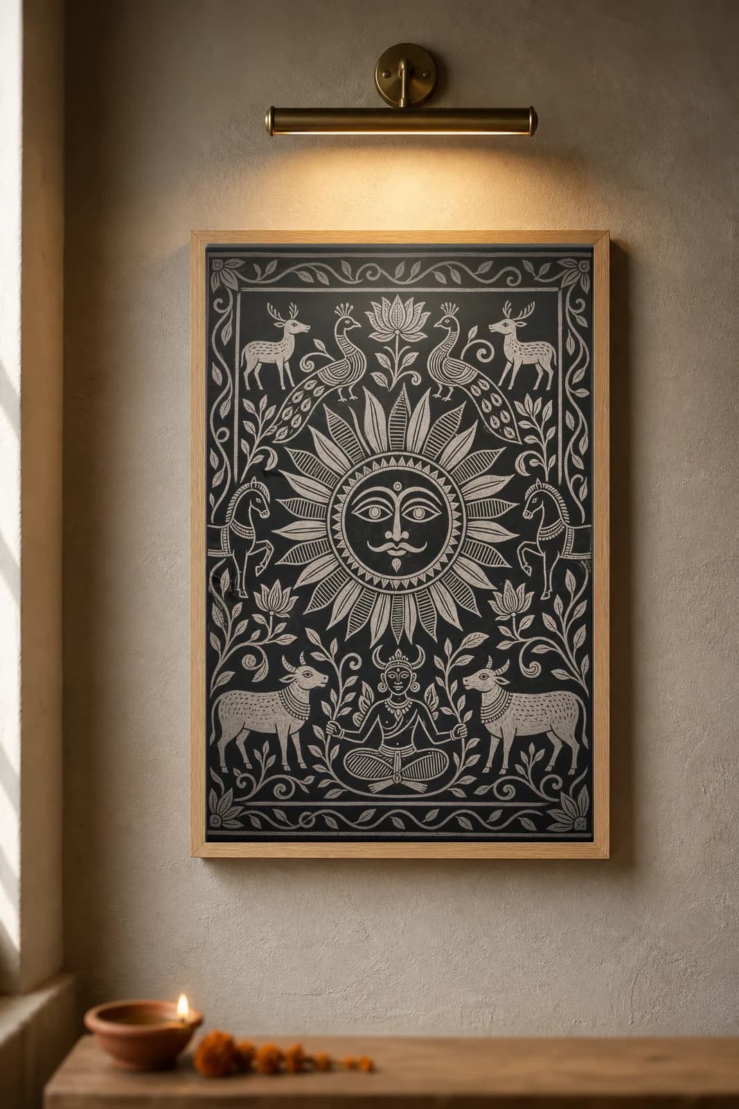 Khovar Sun Blessing — framed museum print, Sohrai Khovar