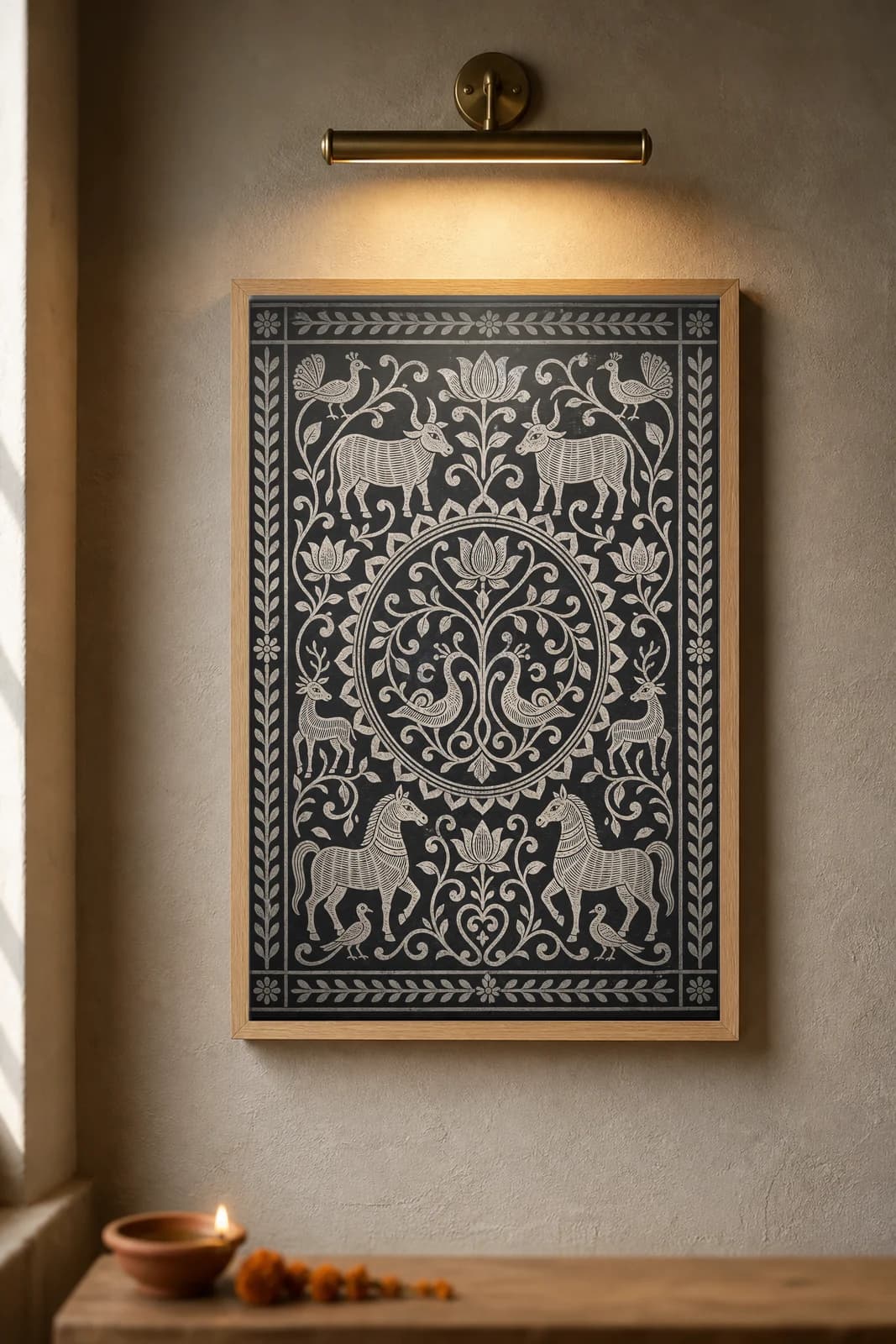 Khovar Vine Lattice — framed museum print, Sohrai Khovar