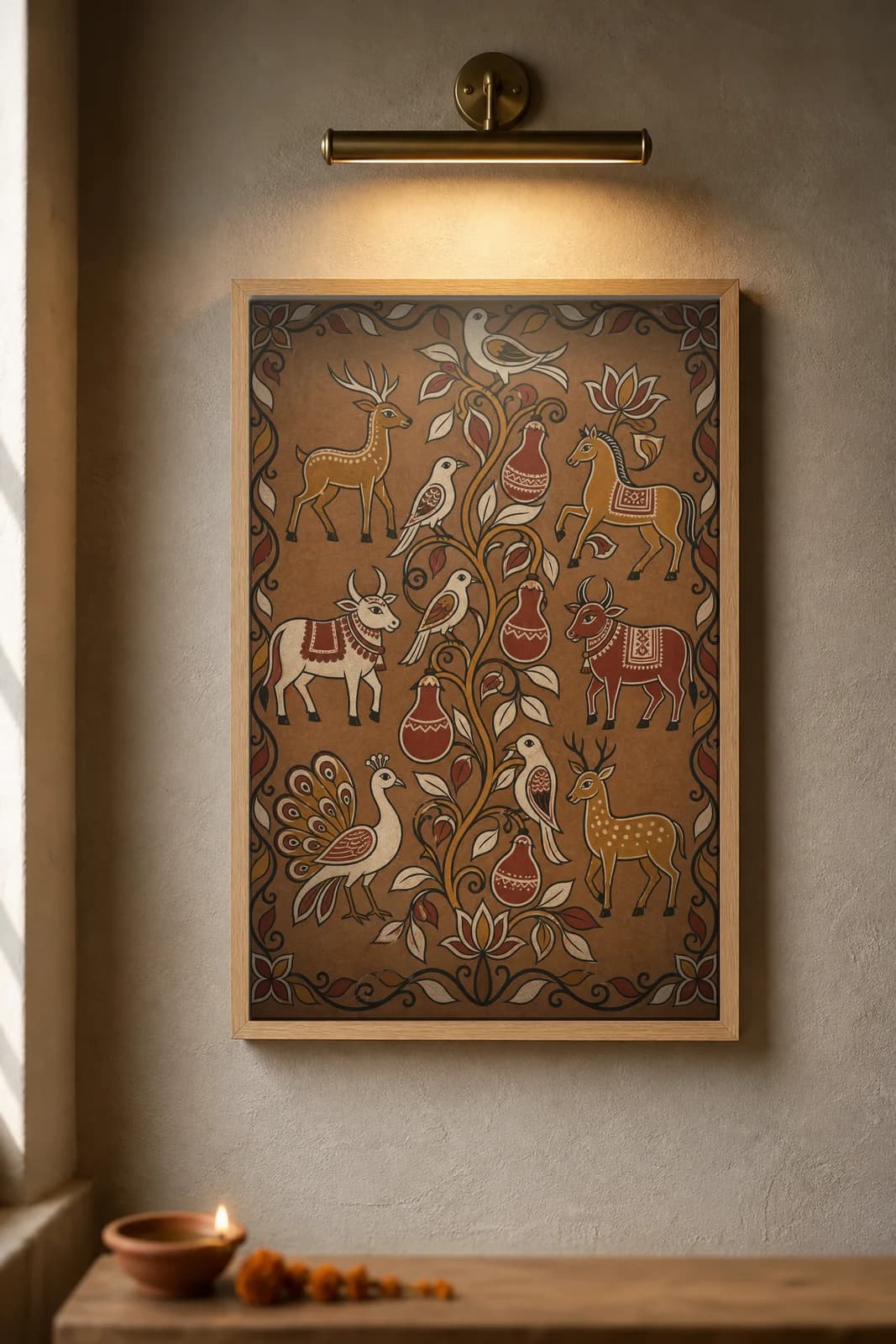 Sohrai Bird Vine — framed museum print, Sohrai Khovar