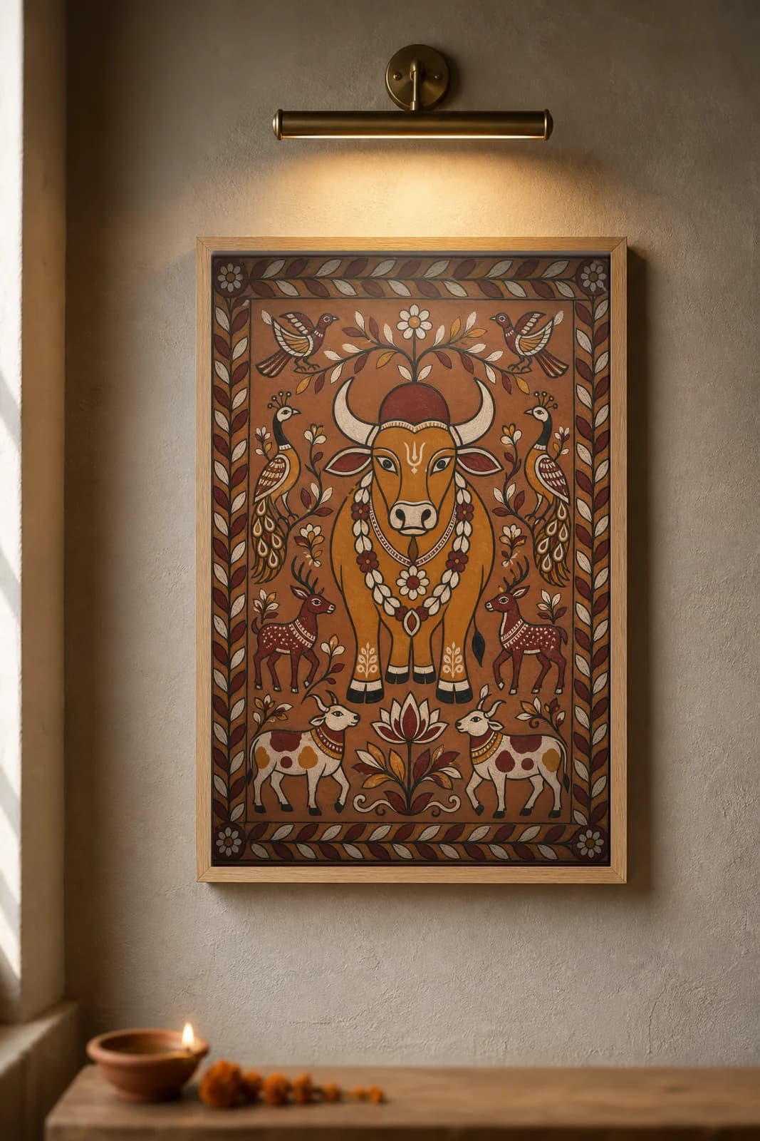 Sohrai Bull Blessing — framed museum print, Sohrai Khovar