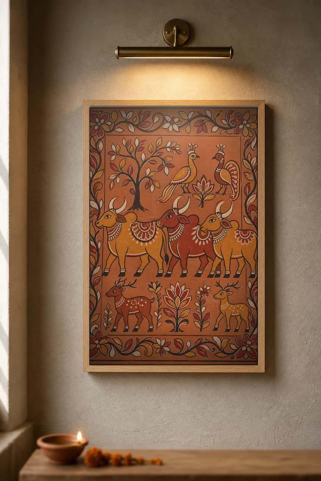 Sohrai Cattle Frieze — framed museum print, Sohrai Khovar