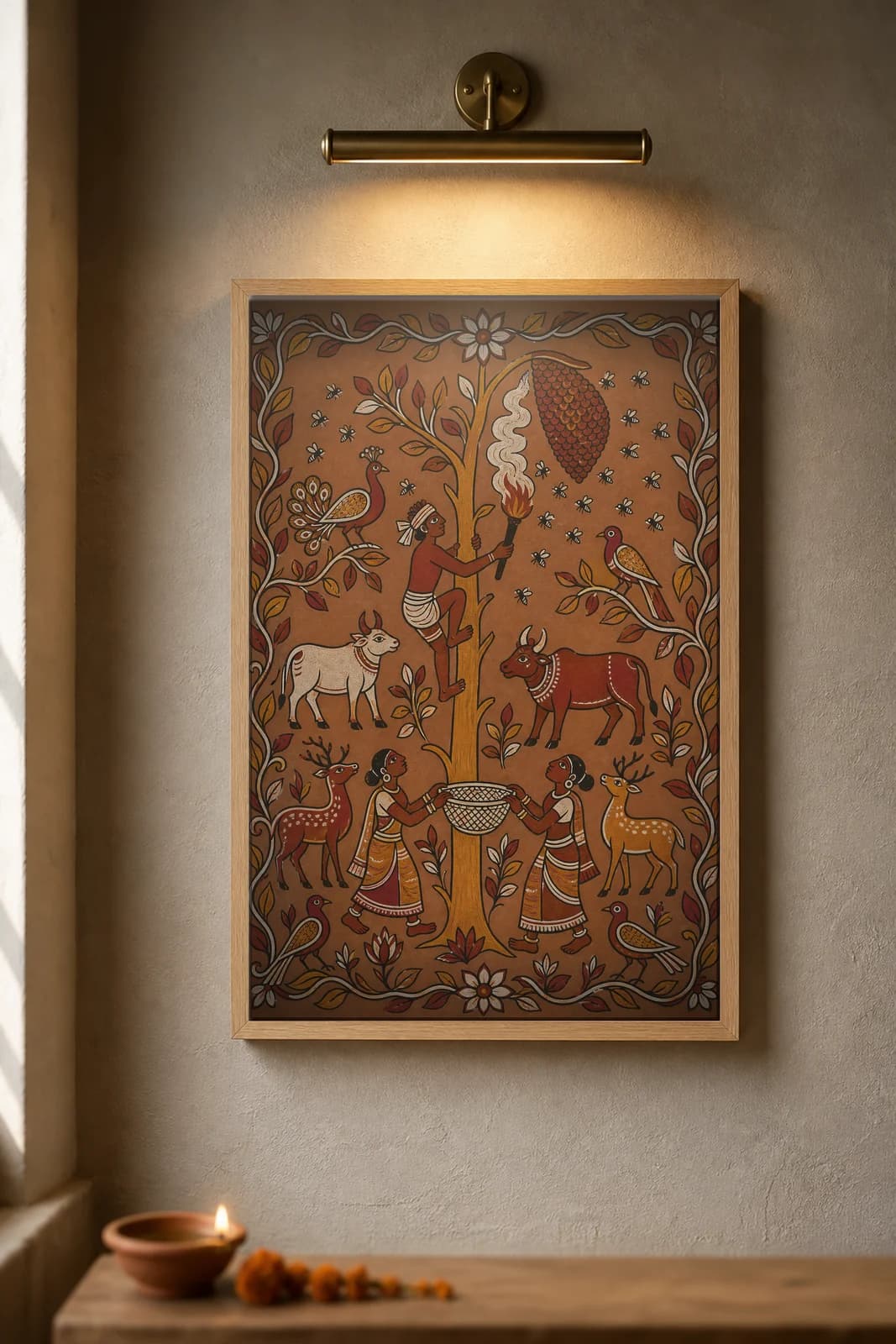 Forest Honey Gathering — framed museum print, Sohrai Khovar
