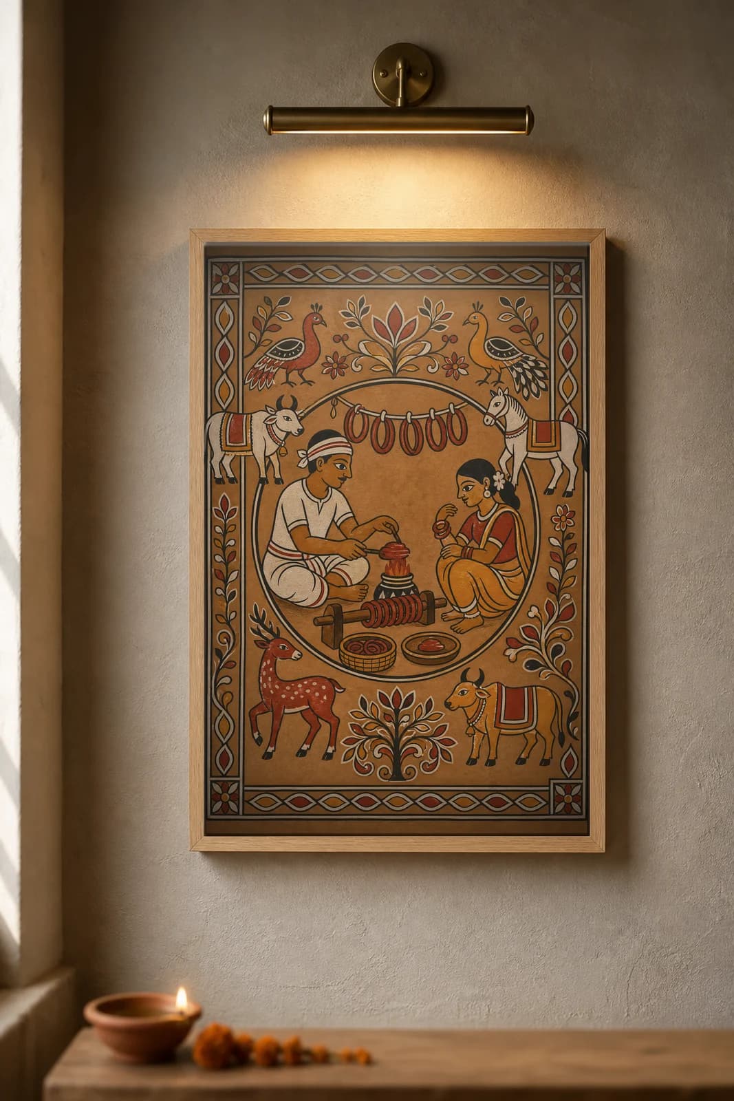 Lac Bangle Making — framed museum print, Sohrai Khovar