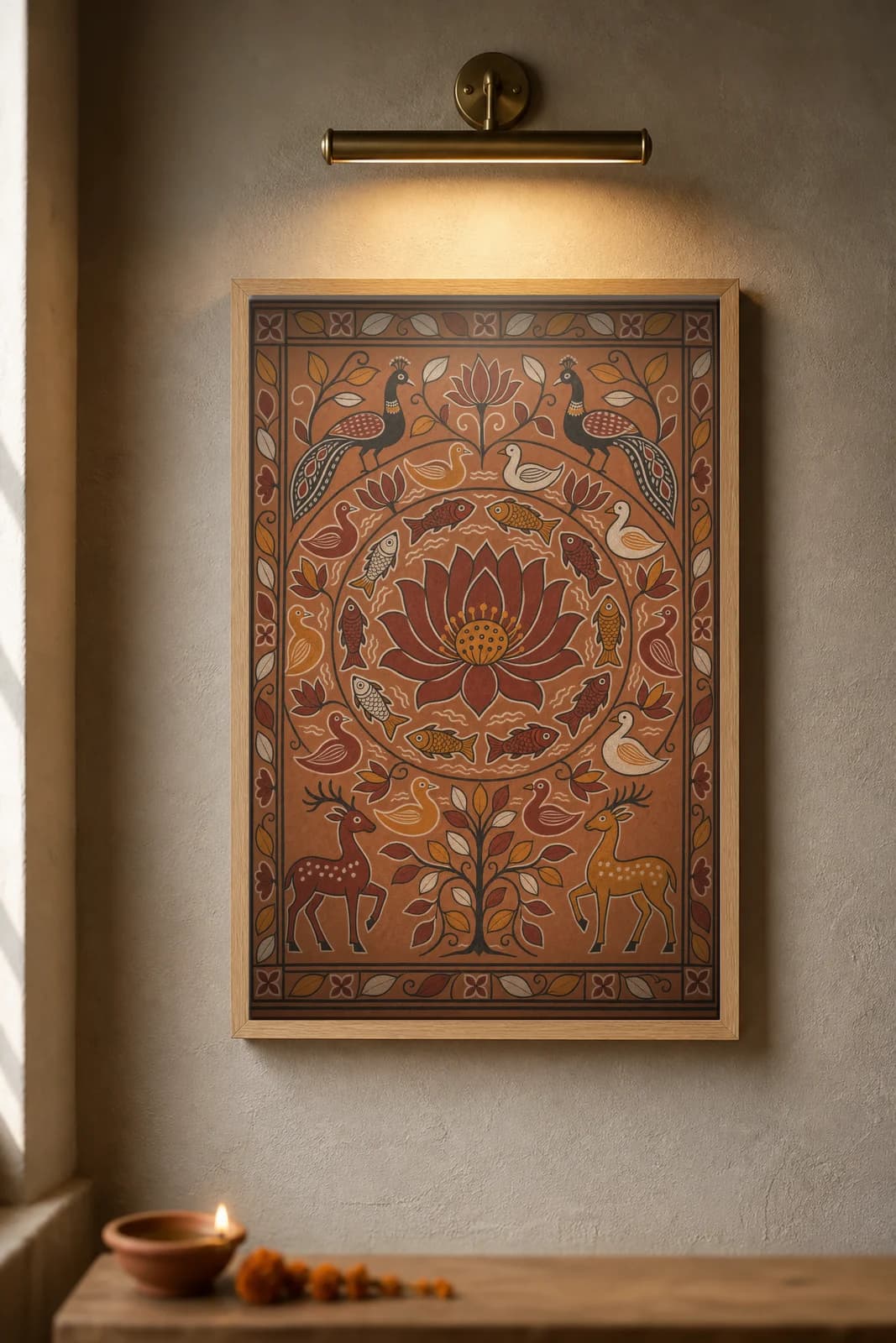 Sohrai Lotus Pond — framed museum print, Sohrai Khovar
