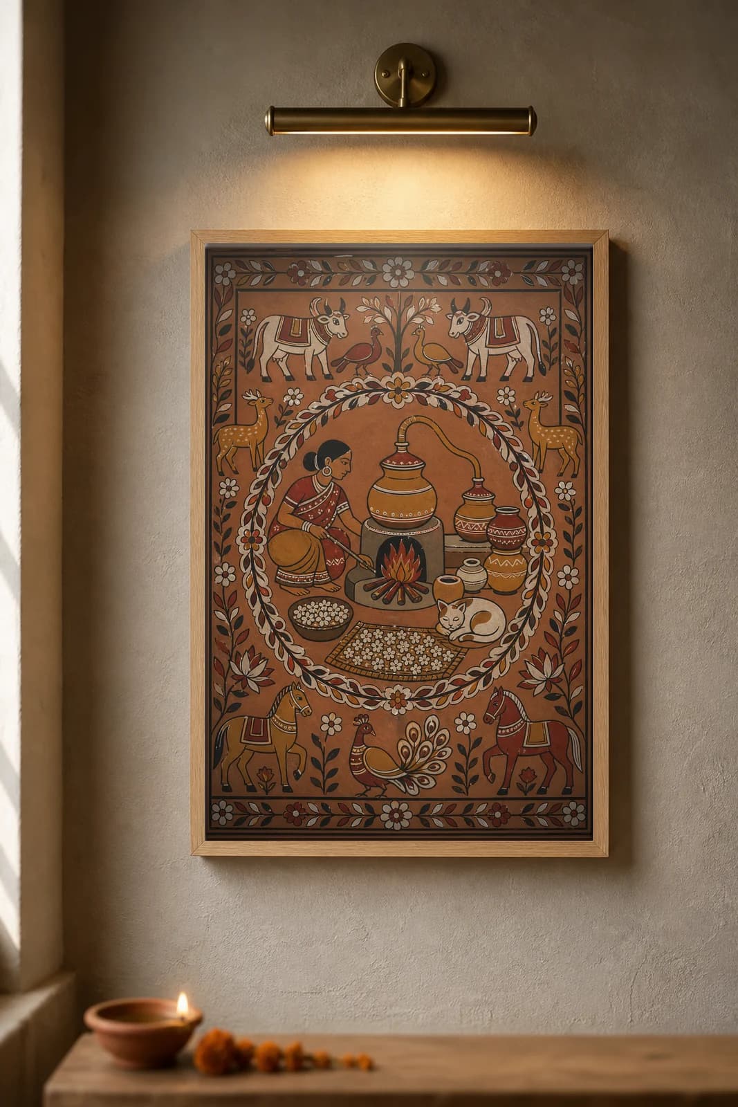 Mahua Brewing Hearth — framed museum print, Sohrai Khovar