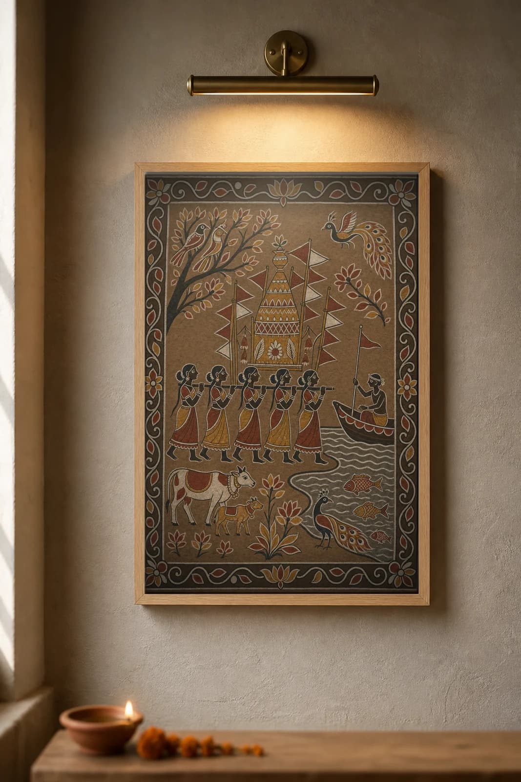 Tusu Float on the Damodar — framed museum print, Sohrai Khovar