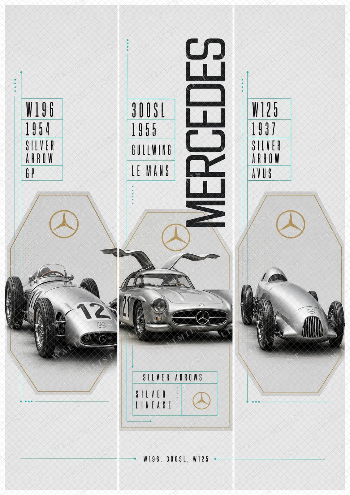 Actual watermarked print of Mercedes Silver Arrows