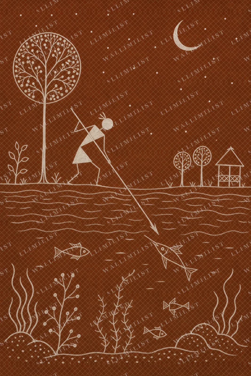 Actual watermarked print of Night Spear Fishing