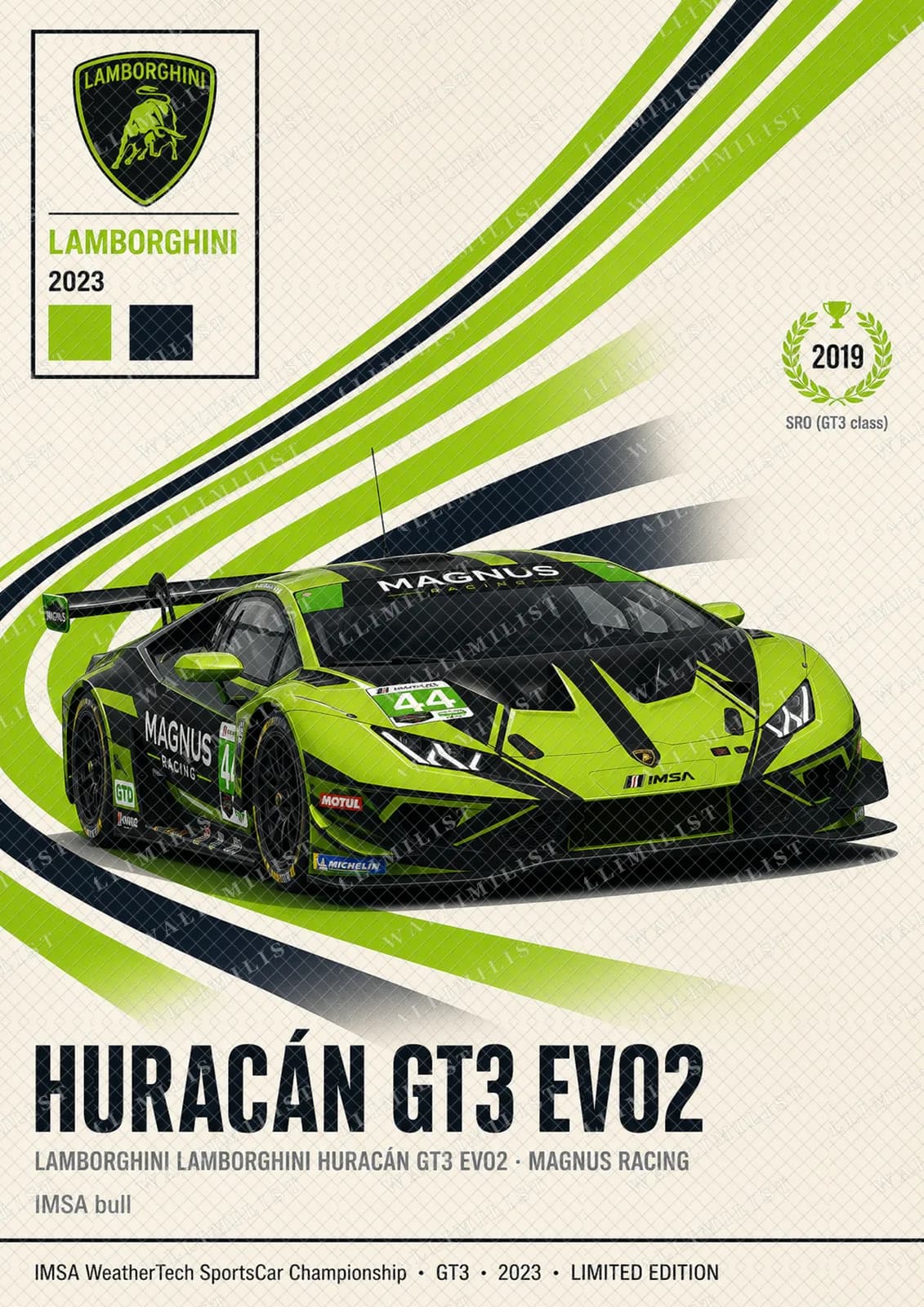 Actual watermarked print of Huracán GT3 Evo2 — Magnus Racing #44