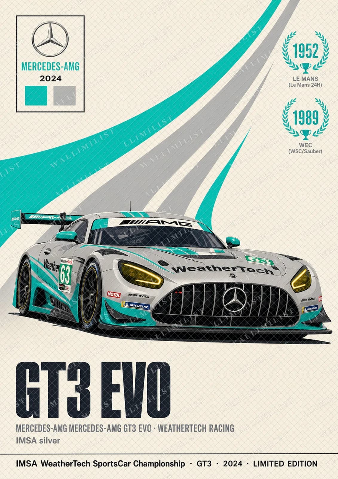 Actual watermarked print of Mercedes-AMG GT3 Evo — WeatherTech #63